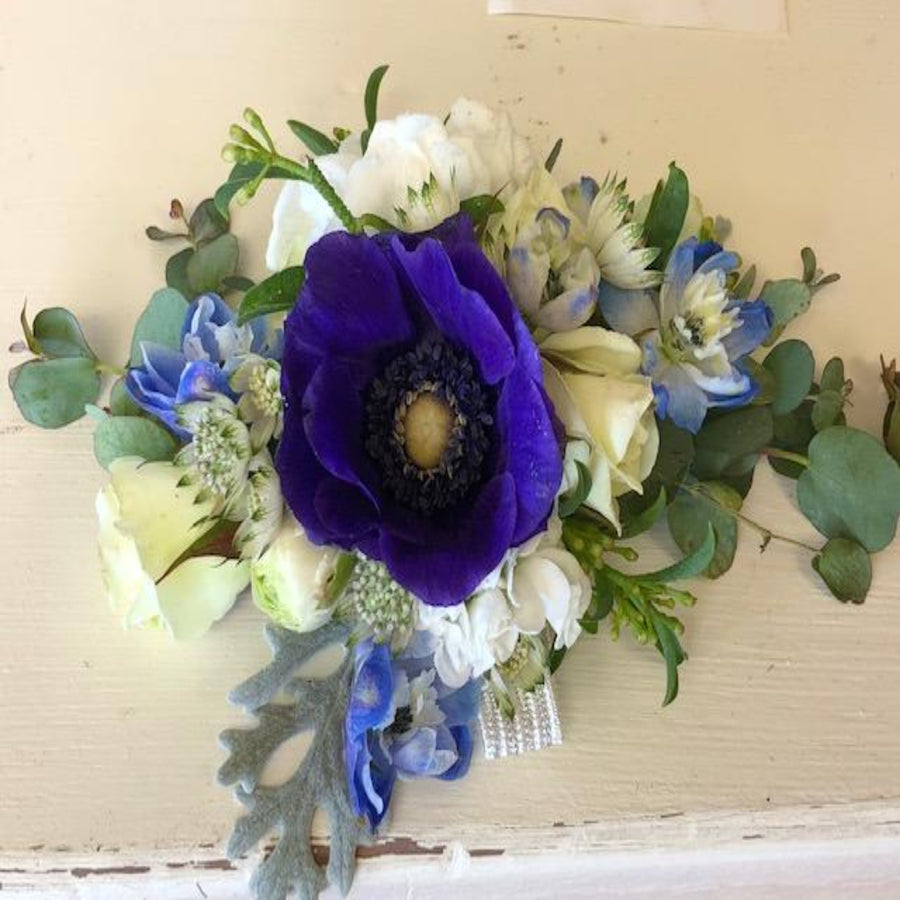 Blue & White Wristlet Prom Corsage
