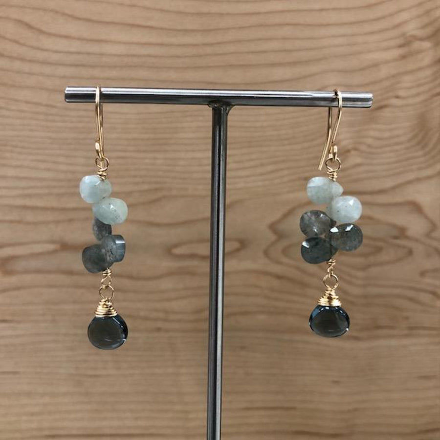 Moss Aquamarine Ladder Earrings