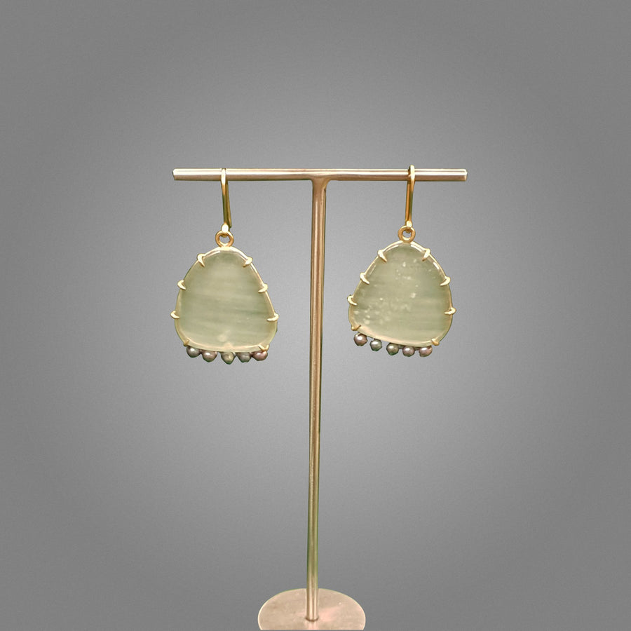 Moon Jelly Aquamarine and Pearl Earrings