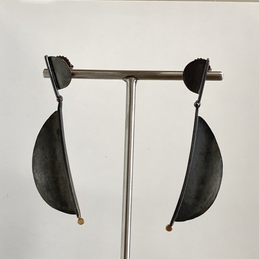 Oxidized Silver Black Feather Earrings