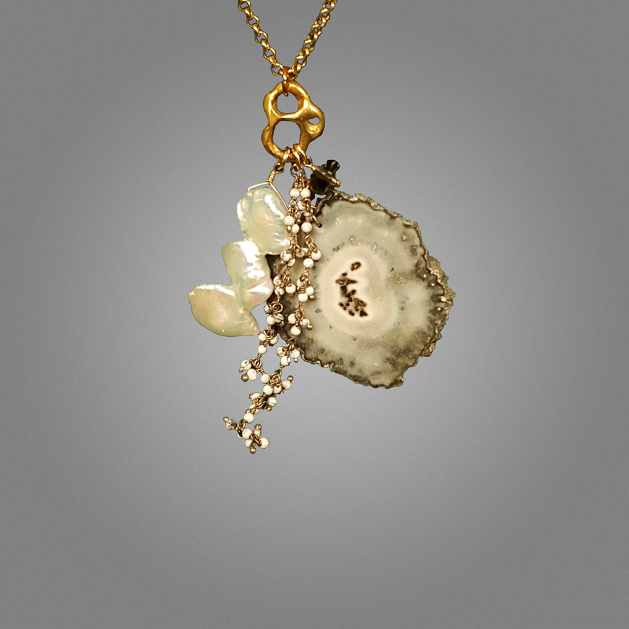 Jasper Stalactite and Pearl Necklace (Sale 15% off)